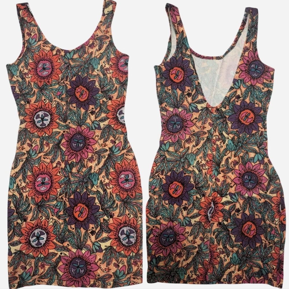 Iconic vintage floral backless tank top bodycon mini dress